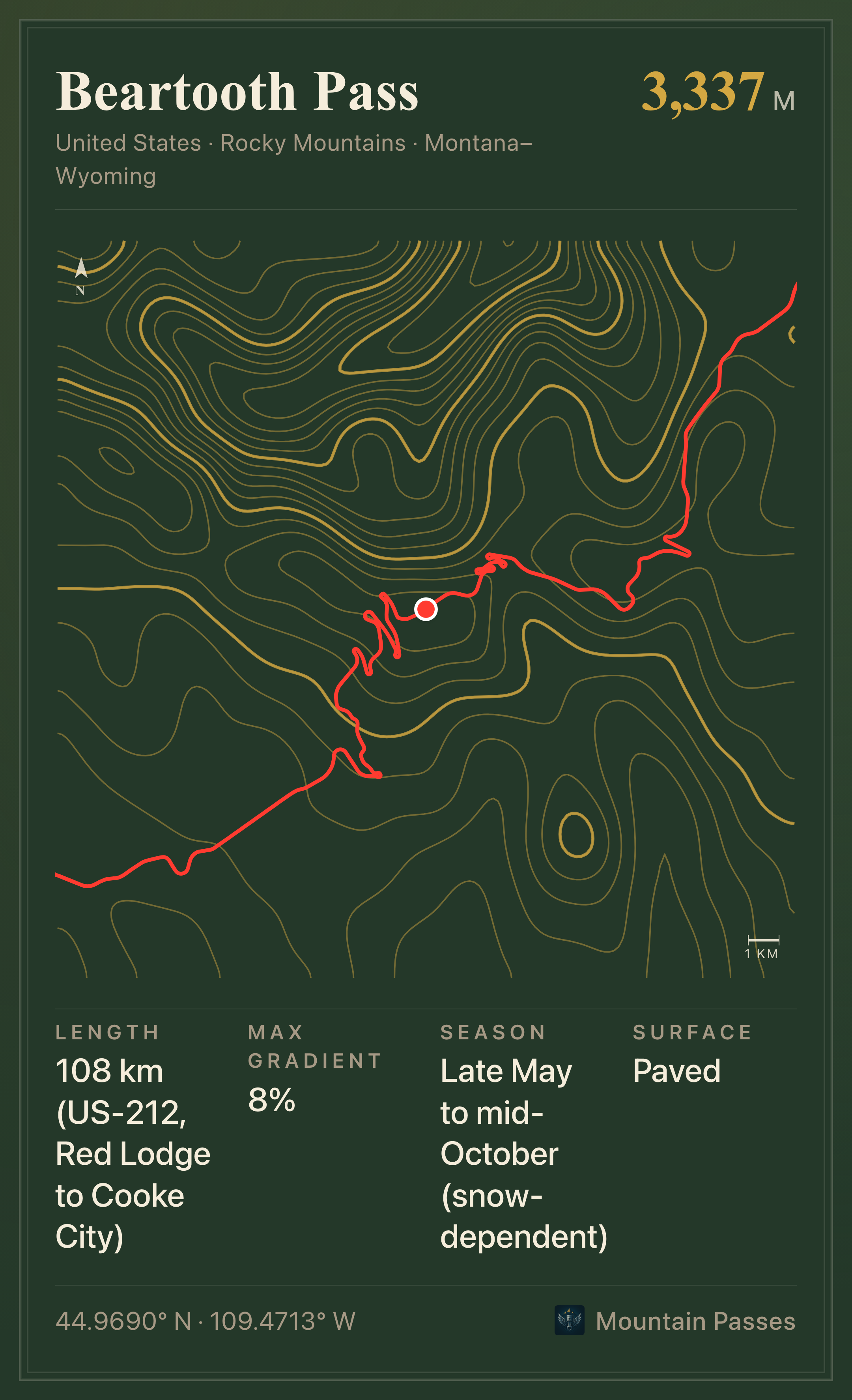 Topographic plate of Beartooth Pass