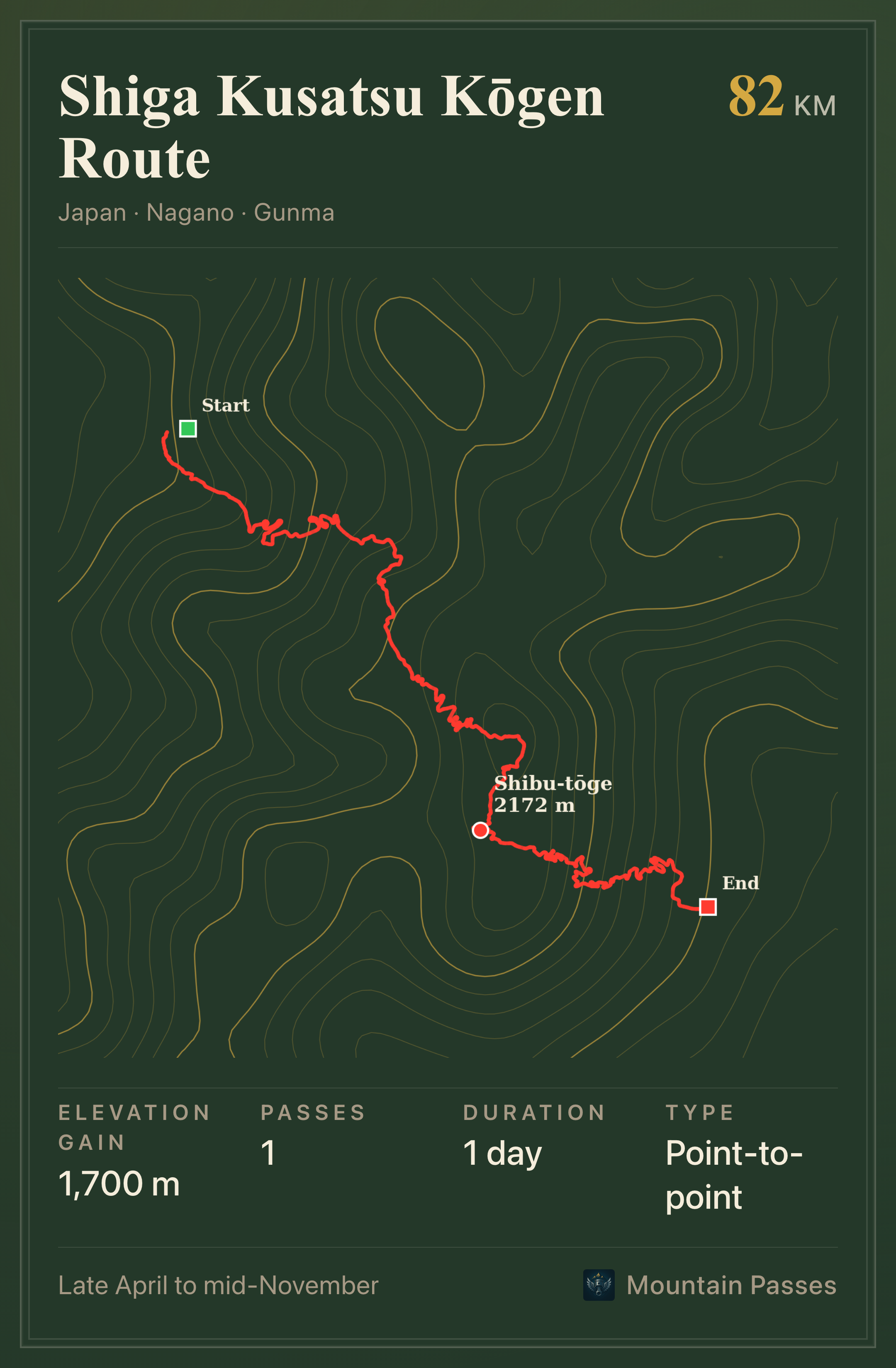 Route plate for Shiga Kusatsu Kōgen Route