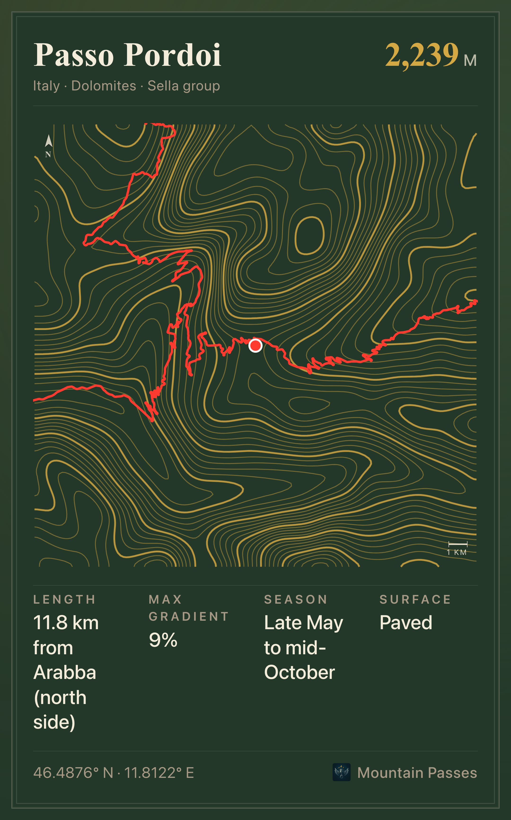 Topographic plate of Passo Pordoi