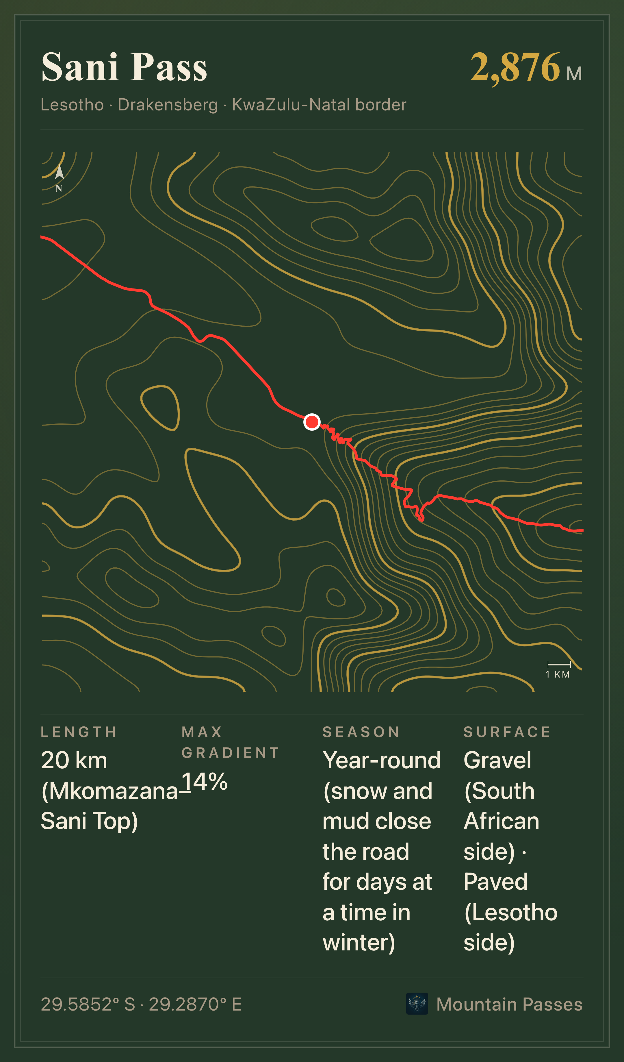 Topographic plate of Sani Pass
