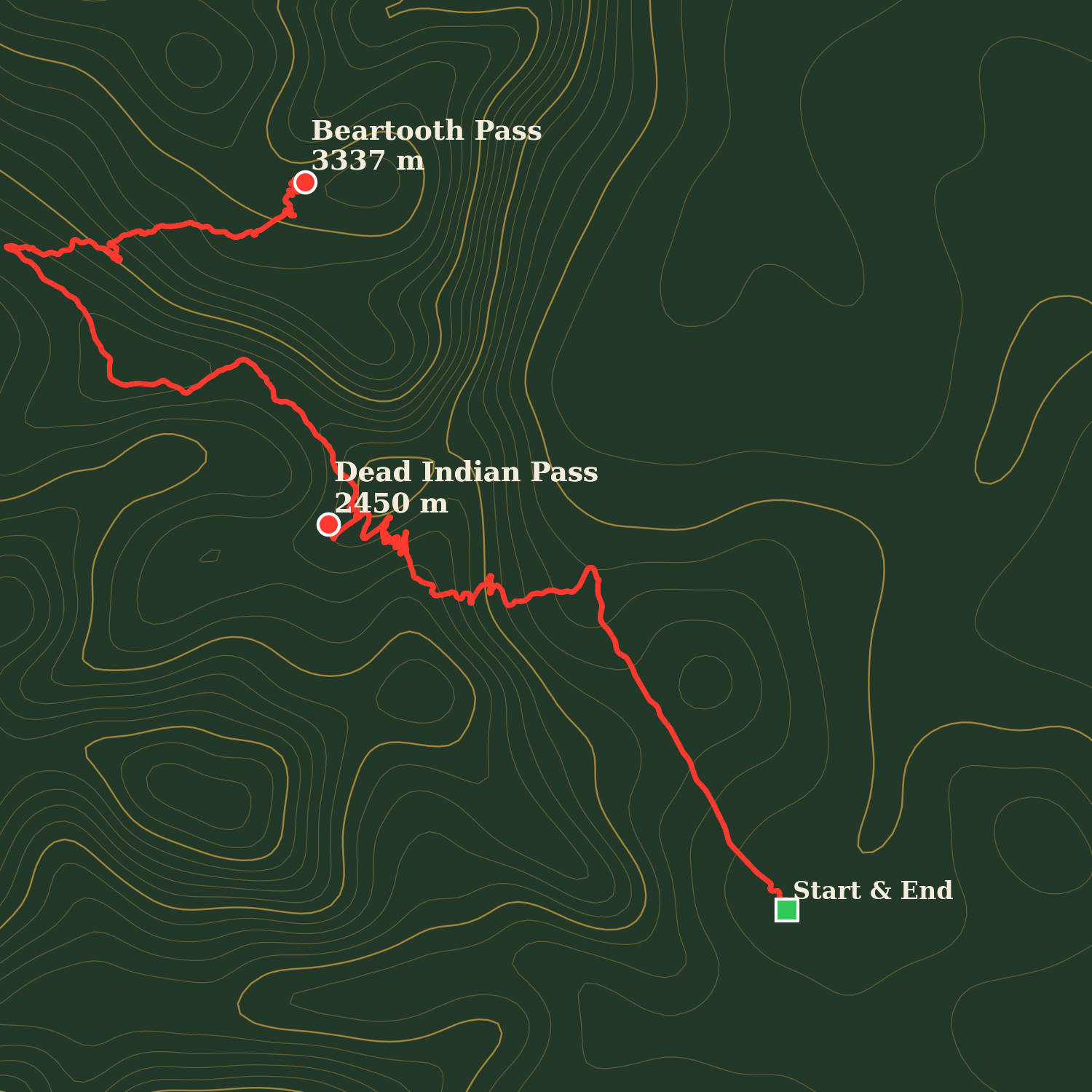 Route map of Beartooth & Chief Joseph