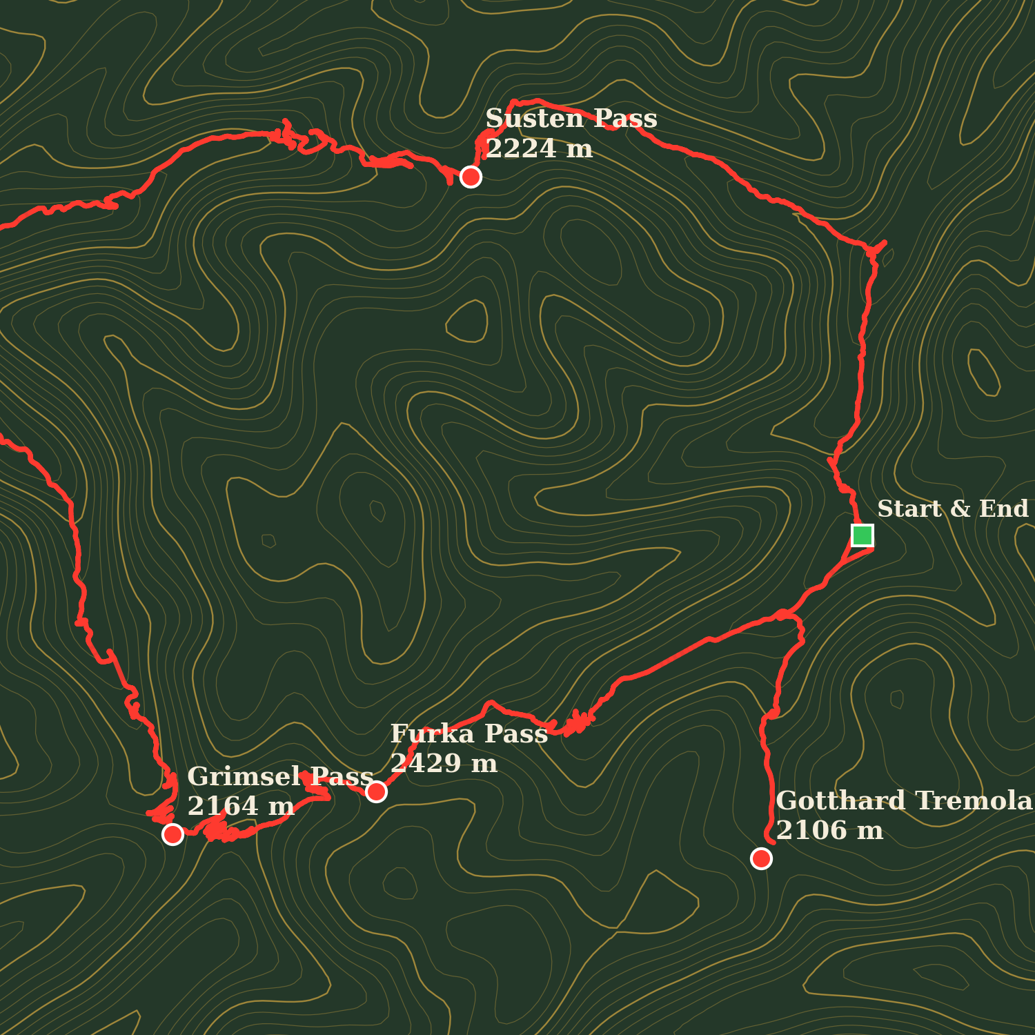 Route map of Central Switzerland Four Passes