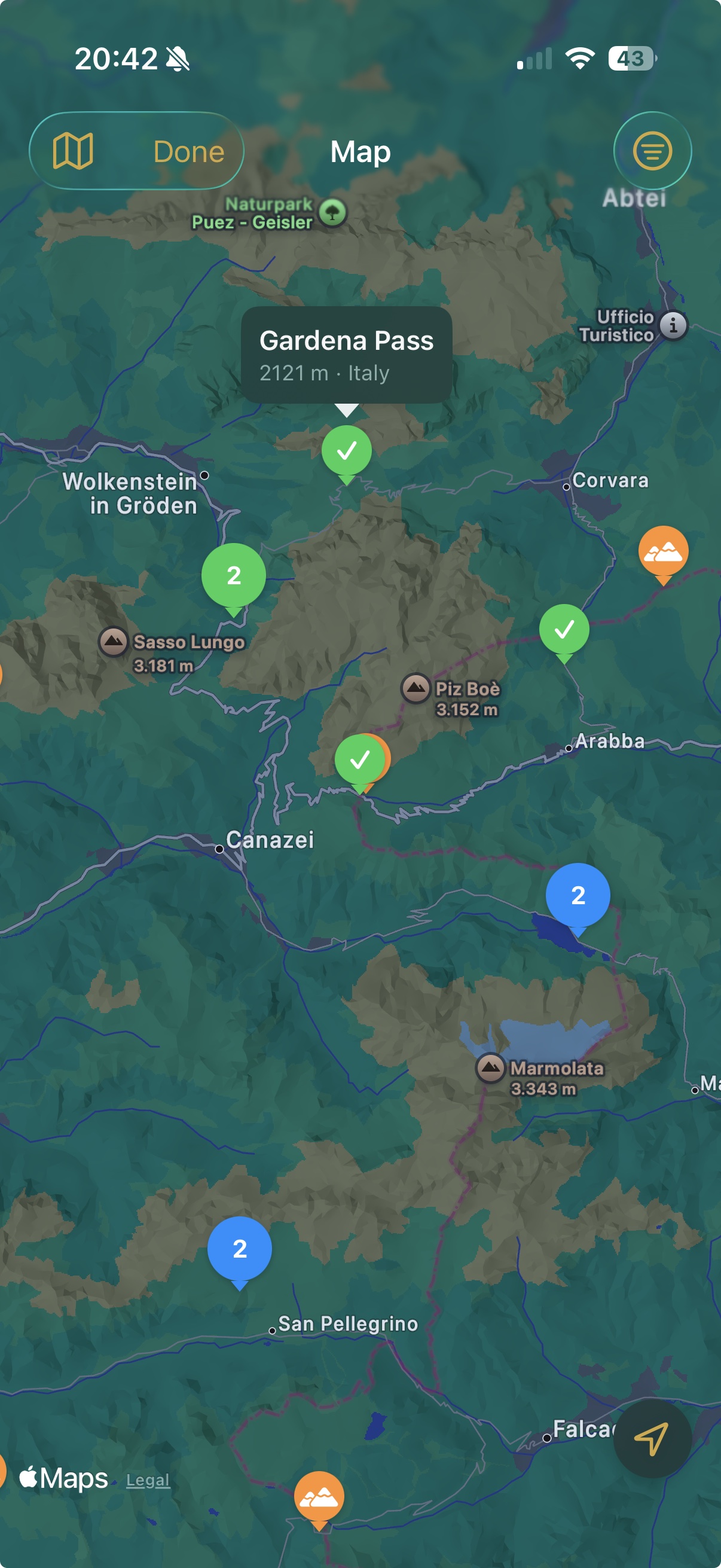 App screenshot showing the live discovery map with nearby passes