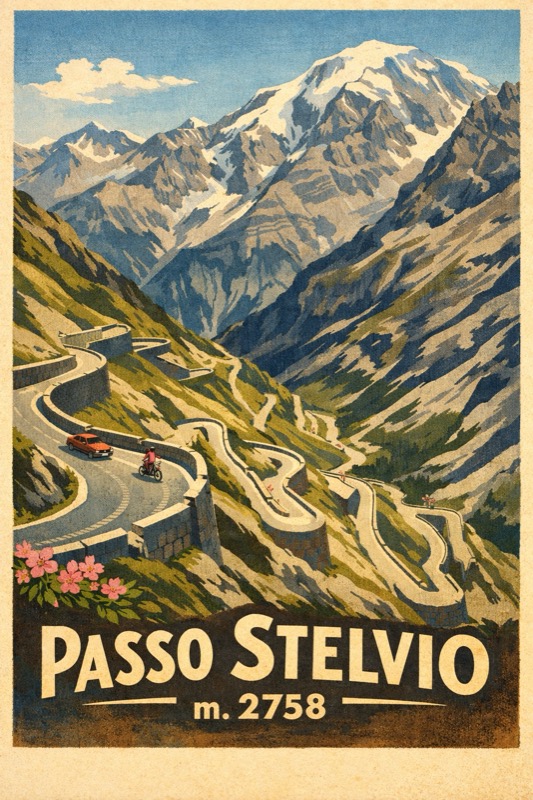 Vintage poster of the Stelvio Pass