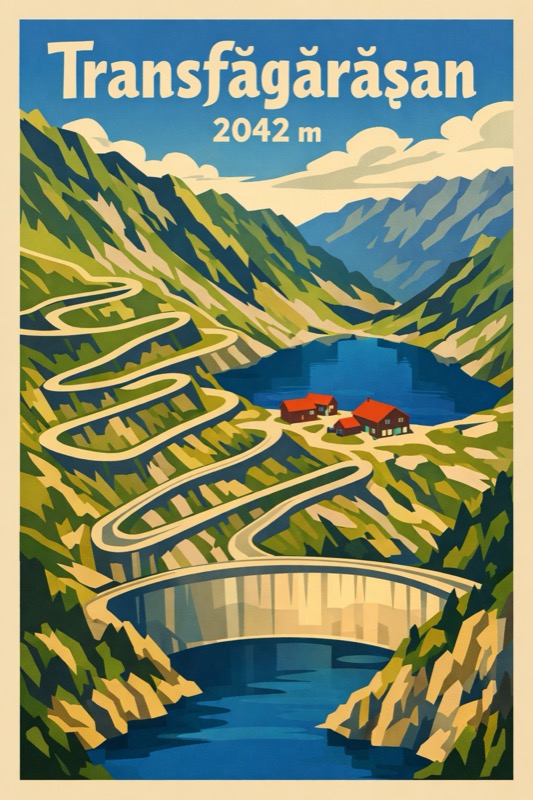 Vintage poster of the Transfăgărășan