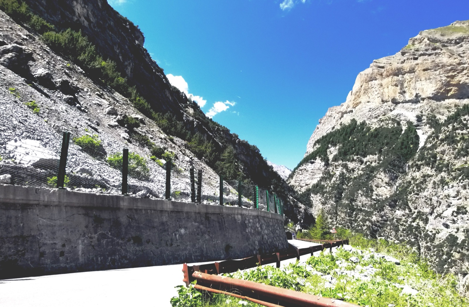 The southern ramp of the Stelvio Pass, looking down the hairpins toward Bormio